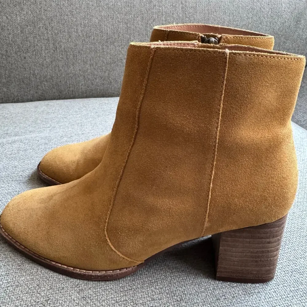 Madewell Chelsea Boot Lather Brown Tan Suede Block Heel Women’s Sz 8.5 - Picture 4 of 12